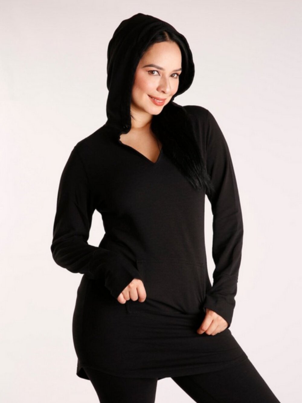 Merona Hoodie Swimsuit Cover-Up Black Tunic Kangaroo Pockets Long Sleeve NWOT